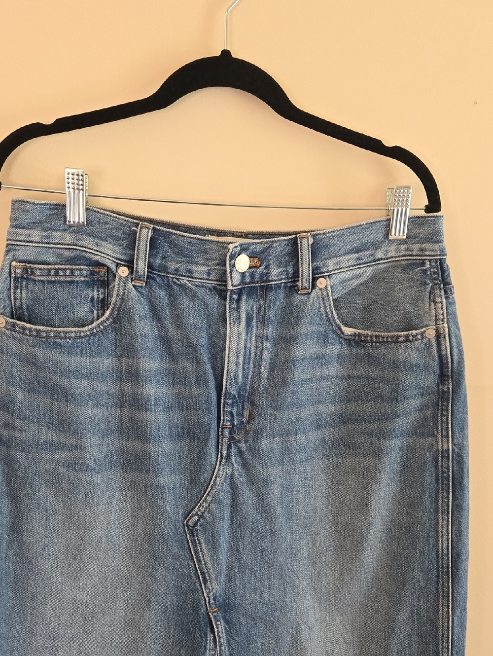 Madewell Denim Maxi Skirt Front Slit Dark Wash Western Y2K Minimalist Size 29 - Picture 3 of 8